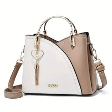 Load image into Gallery viewer, Color Block Satchel Bag with Metal Tassel Decor and Crossbody Strap

