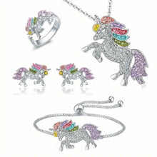 Load image into Gallery viewer, Colorful Cartoon-Themed Unicorn Earrings, Necklace, Ring &amp; Bracelet Jewelry Set
