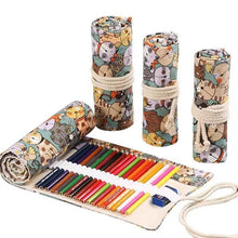 Load image into Gallery viewer, Colorful Roll Up Pencil Case Canvas Flowers Style Colored Pencils Wrap Multi-Purpose Pen Holder Cute Case
