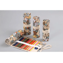 Load image into Gallery viewer, Colorful Roll Up Pencil Case Canvas Flowers Style Colored Pencils Wrap Multi-Purpose Pen Holder Cute Case
