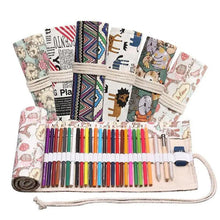 Load image into Gallery viewer, Colorful Roll Up Pencil Case Canvas Flowers Style Colored Pencils Wrap Multi-Purpose Pen Holder Cute Case
