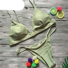 Load image into Gallery viewer, Colors Solid Bikini Set Push Up Swimwear Two Piece Swimsuit Swimwear Halter String Triangle Bikini Sets Women Swimsuit Low Waist Halter Two Pieces Bathing Suit
