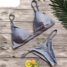 Load image into Gallery viewer, Colors Solid Bikini Set Push Up Swimwear Two Piece Swimsuit Swimwear Halter String Triangle Bikini Sets Women Swimsuit Low Waist Halter Two Pieces Bathing Suit
