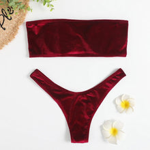 Load image into Gallery viewer, Comfortable Bathing Suit Women Velvet Bikini Swimsuit Women Bikini Set Swimsuit Bathing Suit Solid Swimming Suit Party Purple 2 Piece Swimwear Female Summer Beachwear

