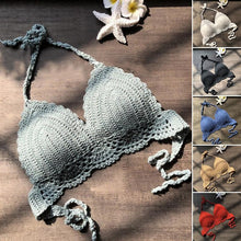 Load image into Gallery viewer, Comfortable Summer Beach Beachwear Bikini Bra Breathable Bikini Swimsuit Women Beach Crochet Crop Summer Halter Tank Top Beach Knit Casual New Fashion Halter Knitted Bra

