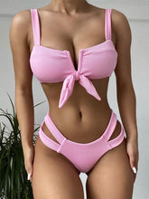 Load image into Gallery viewer, Comfortable Swimwear Women's Strappy One Piece Swimsuits Tie Knot Front Bathing Suits Cut Out Swimwear Female Bow Strap V-neck Swimsuit Women Two Pieces Bikini Set Push Up Bathing Suit Summer Beach Beachwear
