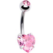 Load image into Gallery viewer, Pink CZ Gem Heart Kissed Rose Flower Dangle Belly Ring
