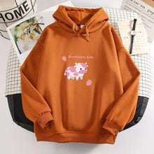 Load image into Gallery viewer, Cool Cow Print Hoodie Strawberry Casual Pullover Oversized Sweatshirt Pullover Sweatshirts for Women Cute Strawberry Cow Print Hoodie Casual Top Aesthetic Clothes For Women Funny Hoodies
