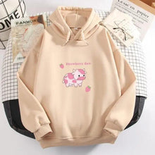 Load image into Gallery viewer, Cool Cow Print Hoodie Strawberry Casual Pullover Oversized Sweatshirt Pullover Sweatshirts for Women Cute Strawberry Cow Print Hoodie Casual Top Aesthetic Clothes For Women Funny Hoodies
