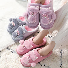 Load image into Gallery viewer, Cotton Women Cute Slippers Indoor Shoes For Women Winter Home Slippers Warm Footwear Winter Cotton Slippers Memory Foam House Slippers Cozy Fluffy Bedroom Couples Slippers
