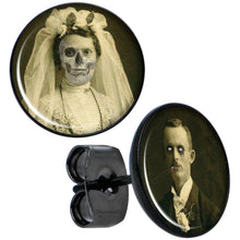 Load image into Gallery viewer, Skeleton Bride and Vampire Groom Halloween Black Stud Earrings
