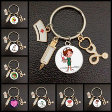 Load image into Gallery viewer, Creative Doctor Keychain Unique Personality Syringe Stethoscope Pendant Keychain Cartoon Colorful Handbag Pendant Keychain Doctor Injection Stethoscope Picture Keychain Round Dome Pendant Women Alloy Keychain
