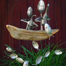 Load image into Gallery viewer, Creative Fishing Man Spoon Fish Sculptures Wind Chime Home Bedroom Painted Fish Mobile Tropical Fish Home Decor  Yard Garden Hanging Ornament Decoration
