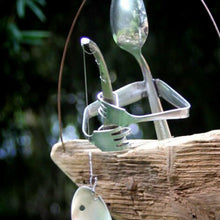 Load image into Gallery viewer, Creative Fishing Man Spoon Fish Sculptures Wind Chime Home Bedroom Painted Fish Mobile Tropical Fish Home Decor  Yard Garden Hanging Ornament Decoration
