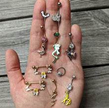 Load image into Gallery viewer, Clear CZ Gem Colorful Drama Llama Dangle Belly Ring
