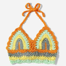 Load image into Gallery viewer, Crochet Bikini Sets Multi Color Knitted Rainbow Striped Off Shoulder Top Bottom Bikini Women's Crochet Striped Lace Up  Shorts Bikini Set 2 PCS Knit Bathing Suit Swimsuit Beachwear Bathing Suit Women Swimsuit
