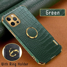 Load image into Gallery viewer, Crocodile Leather Case For iPhone 13 12 Mini Shockproof Magnetic Ring Holder Phone Cover Ultra-thin Soft Crocodile Leather Shockproof Bumper With Ring Bracket Protective Cover for iPhone
