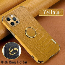 Load image into Gallery viewer, Crocodile Leather Case For iPhone 13 12 Mini Shockproof Magnetic Ring Holder Phone Cover Ultra-thin Soft Crocodile Leather Shockproof Bumper With Ring Bracket Protective Cover for iPhone
