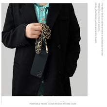 Load image into Gallery viewer, Crossbody Necklace Phone Case for Xiaomi Redmi Note 11 10 9 Pro 11s 10s 9T Mi 11T 10T Strap Leather Bracelet Chain Cover Crossbody Phone Case Black Leather with Gold Chain Unique Design Leather Phone Case
