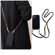 Load image into Gallery viewer, Crossbody Necklace Phone Case for Xiaomi Redmi Note 11 10 9 Pro 11s 10s 9T Mi 11T 10T Strap Leather Bracelet Chain Cover Crossbody Phone Case Black Leather with Gold Chain Unique Design Leather Phone Case
