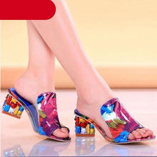 Load image into Gallery viewer, Crystal Sandals Open Toe Square Heels Spring Summer Shoes Sandals Women Footwear Low Block Heels Mules Open Toe Ankle Strap Sandals Square Toe Mixed Colors Beautiful Sandals
