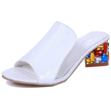 Load image into Gallery viewer, Crystal Sandals Open Toe Square Heels Spring Summer Shoes Sandals Women Footwear Low Block Heels Mules Open Toe Ankle Strap Sandals Square Toe Mixed Colors Beautiful Sandals
