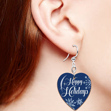 Load image into Gallery viewer, Happy Holidays Snowflake Heart Fishhook Dangle Earrings
