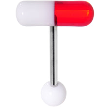 Load image into Gallery viewer, Red White Acrylic Capsule Pill Top Barbell Tongue Ring
