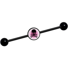 Load image into Gallery viewer, 14G Pink Black Skull Black Industrial Barbell 37mm
