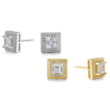 Load image into Gallery viewer, Cubic Zirconia Princess Cable Halo Stud Earrings
