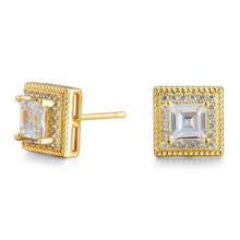 Load image into Gallery viewer, Cubic Zirconia Princess Cable Halo Stud Earrings
