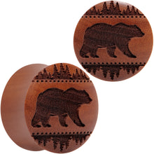 Load image into Gallery viewer, Organic Sawo Wood Holiday Bear in the Woods Saddle Plug Set Sizes 8mm to 25mm
