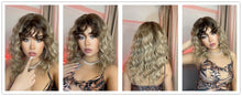 Load image into Gallery viewer, Curly Synthetic Wigs for White Women Medium Length Ombre Brown Blonde Wigs with Bangs High Temperature Cosplay Hair Wigs For Black Women Halloween Party
