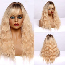 Load image into Gallery viewer, Curly Synthetic Wigs for White Women Medium Length Ombre Brown Blonde Wigs with Bangs High Temperature Cosplay Hair Wigs For Black Women Halloween Party

