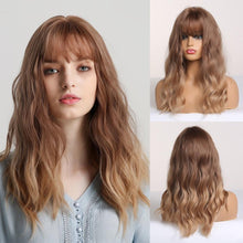 Load image into Gallery viewer, Curly Synthetic Wigs for White Women Medium Length Ombre Brown Blonde Wigs with Bangs High Temperature Cosplay Hair Wigs For Black Women Halloween Party
