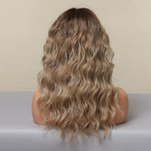 Load image into Gallery viewer, Curly Synthetic Wigs for White Women Medium Length Ombre Brown Blonde Wigs with Bangs High Temperature Cosplay Hair Wigs For Black Women Halloween Party
