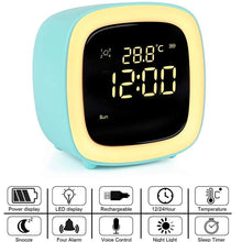 Load image into Gallery viewer, Cut Digital Alarm Clock Cartoon Night Light Desk Alarm Clock Cute Toddler Alarm Clock Dimming Sleep Training Clock with Night Light Kids Wake Up Clock USB Rechargeable Easy Setting Kids Clocks for Bedrooms Rechargeable Battery Christmas gift for Kids
