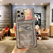 Load image into Gallery viewer, Cute Bear Cartoon Rabbit Shockproof Phone Case For iPhone 11 12 13 14 Pro Funny Soft Wallet Cover Cute Bear Design Soft Slim Card Slot Case Aesthetic Card Holder Case
