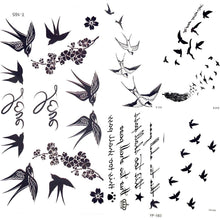 Load image into Gallery viewer, Cute Black Birds Temporary Waterproof Stickers Tattoo Flower Body Elegant Bird Butterfly Style For Womens
