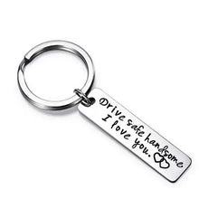 Load image into Gallery viewer, Cute Black Stainless Steel Charm Couple Drive Safe Keychain Gift for Boyfriend &amp; Girlfriend
