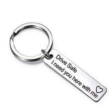 Load image into Gallery viewer, Cute Black Stainless Steel Charm Couple Drive Safe Keychain Gift for Boyfriend &amp; Girlfriend
