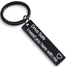 Load image into Gallery viewer, Cute Black Stainless Steel Charm Couple Drive Safe Keychain Gift for Boyfriend &amp; Girlfriend
