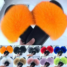 Load image into Gallery viewer, Cute Fluffy Ladies Indoor Warm Slippers Furry Luxury Flip Flops   Women's Fashion Flat Soft Flip Flops
