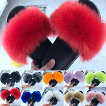 Load image into Gallery viewer, Cute Fluffy Ladies Indoor Warm Slippers Furry Luxury Flip Flops   Women's Fashion Flat Soft Flip Flops
