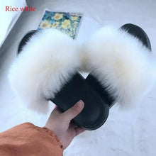 Load image into Gallery viewer, Cute Fluffy Ladies Indoor Warm Slippers Furry Luxury Flip Flops   Women's Fashion Flat Soft Flip Flops
