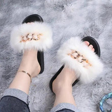 Load image into Gallery viewer, Cute Fluffy Ladies Indoor Warm Slippers Furry Luxury Flip Flops   Women's Fashion Flat Soft Flip Flops
