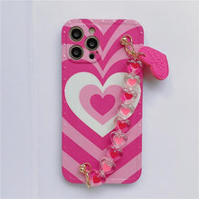 Load image into Gallery viewer, Cute Heart Chain Cute Case Luxury 3D Love Heart Wristband Girl Soft Case For iPhone 14 13 11 12 Pro Max 7 8 Plus Xr X Xs Silicone Phone Cover  Cute Case Luxury Hearts Case Camera Cover Protective Soft Slim Girly Case Designed for iPhone
