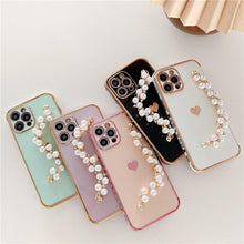 Load image into Gallery viewer, Cute Heart Chain Cute Case Luxury 3D Love Heart Wristband Girl Soft Case For iPhone 14 13 11 12 Pro Max 7 8 Plus Xr X Xs Silicone Phone Cover  Cute Case Luxury Hearts Case Camera Cover Protective Soft Slim Girly Case Designed for iPhone
