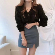 Load image into Gallery viewer, Cute Kitty Chic Fashionable V-Neck Single Breasted Mink Short Knitted Sweaters Outerwear For Women Autumn Long Sleeve Sweater Coat
