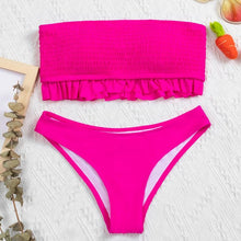 Load image into Gallery viewer, Cute Pink Strapless Lace Solid Swimsuit Bikini Two Piece Metal Wire Women Swimwear Women's High Cut Bikini Set Strapless 2 Pieces Bathing Suit Swimsuit Push Up Summer Beachwear Bathing Suit
